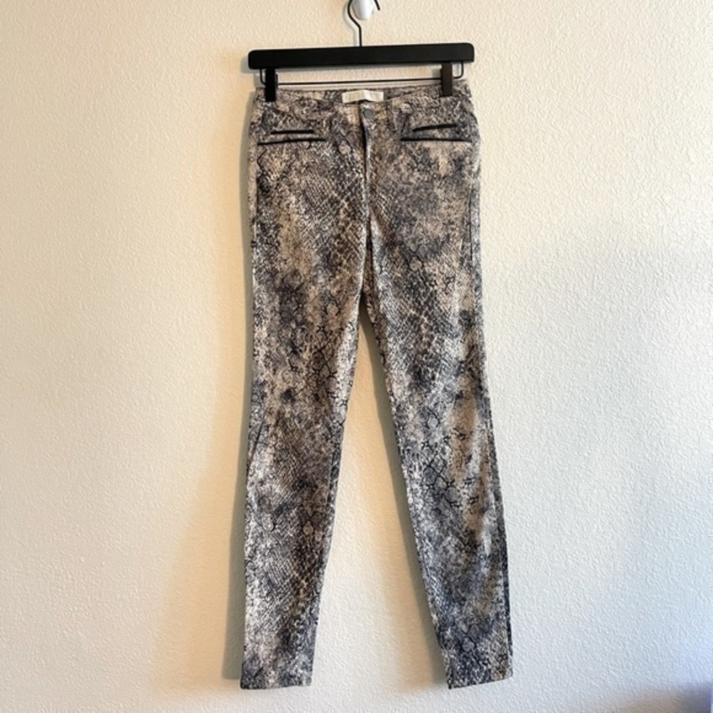 ZARA Z1975 Denim Python Snake Print Skinny Pants Faux Leather Mob Wife Size 2